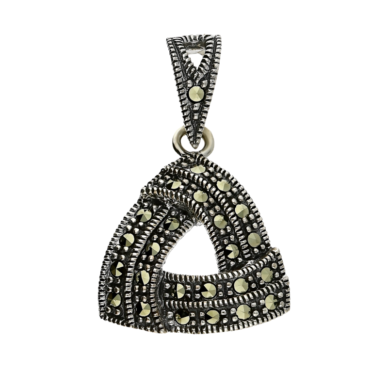 Zawieszka srebrna trójkąt ramka z markazytami PA041 próba 925