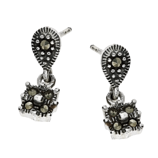 Kolczyki srebrne kwadrat na kropli z markazytami/sztyft  PA042 próba 925