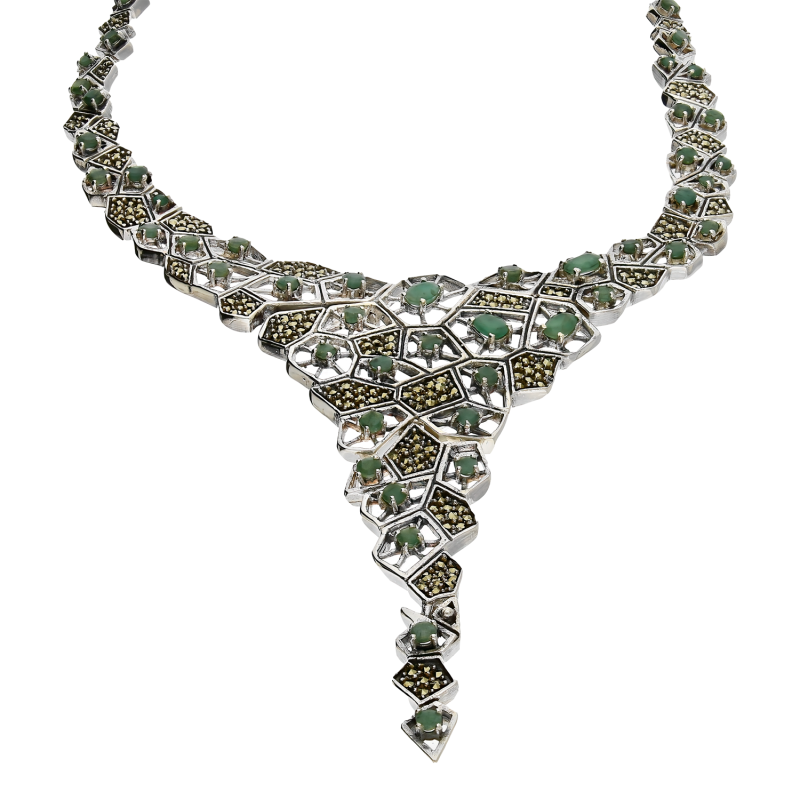 Srebrny Naszyjnik z Markazytami i Szmaragdami pr. 925 - JubilerSezam.pl