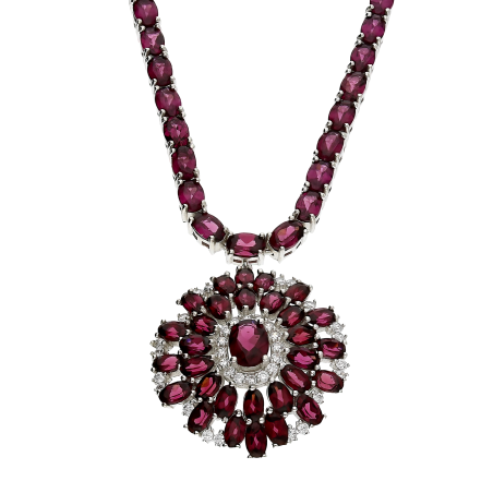 Naszyjnik srebrny kwiatek z rodolitem i cyrkoniami   PA049 próba 925