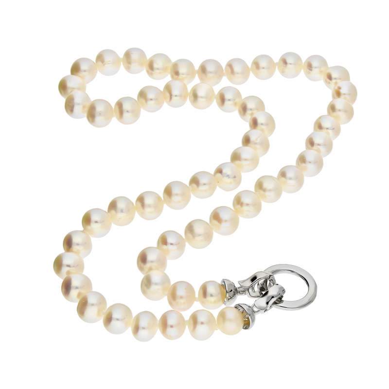 Naszyjnik srebrny z białymi perłami/kółeczko AG PA053-45cm