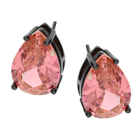 Kolczyki srebrne rutenowane kropla z różową cyrkonią/sztyft  PA059 ruten próba 925
