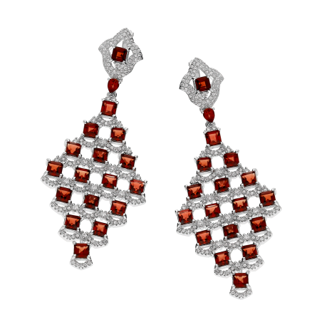 Kolczyki srebrne romb z granatami i cyrkoniami/ang.zap.  PA061 próba 925