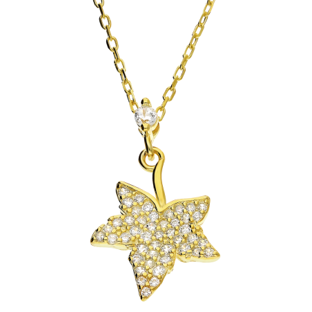Naszyjnik pozłacany liść klonu z cyrkoniami /anker TB 12765 próba 925