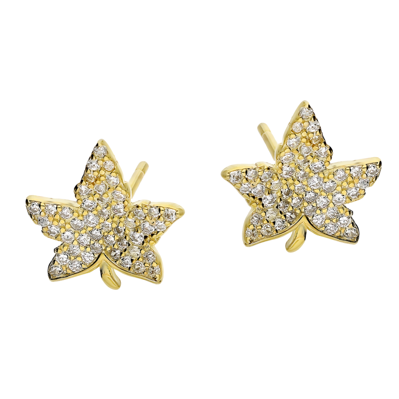 Kolczyki pozłacane liść klonu z cyrkoniami/sztyft TB 17442-12765 próba 925