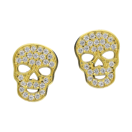 Kolczyki pozłacane czaszka z cyrkoniami/sztyft TB 17459 próba 925