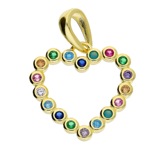 Serduszko pozłacane z kolorowymi cyrkoniami TB 17474 próba 925