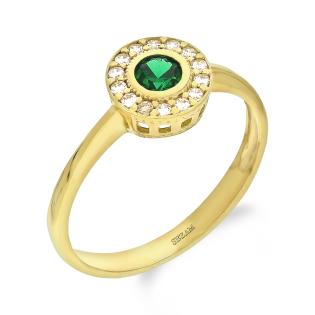 Pierścionek złoty Metropolis z zieloną i białymi cyrkoniami ZQ 510 EM próba 375