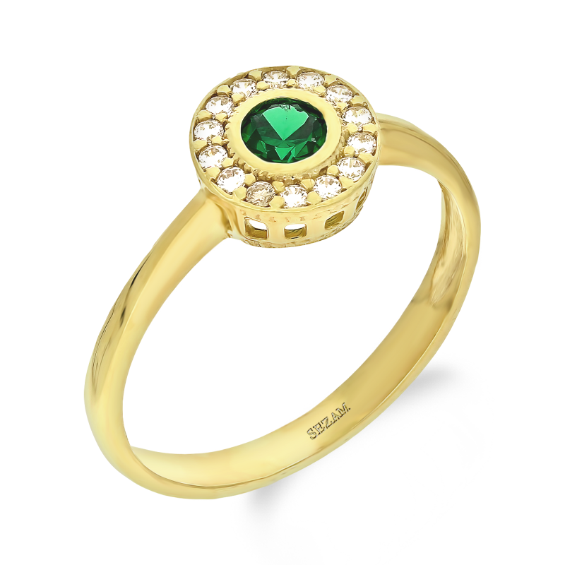 Pierścionek złoty Metropolis z zieloną i białymi cyrkoniami ZQ 510 EM próba 585