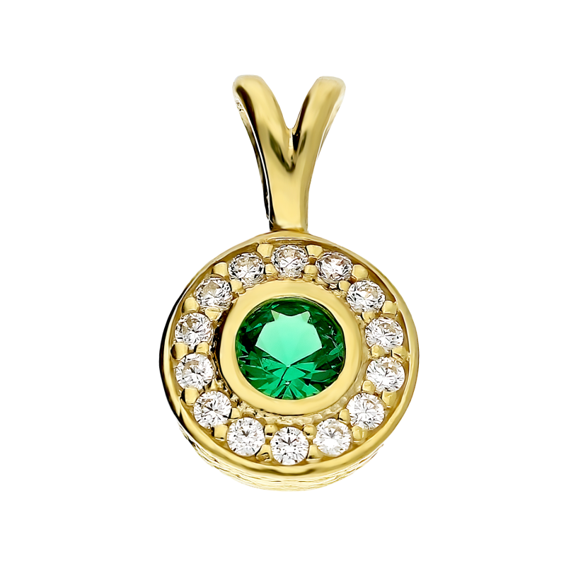 Zawieszka złota zielona okrągła cyrkonia ZQ 510 EM próba 375