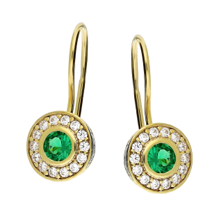 Kolczyki złote zielona okrągła cyrkonia/big.zam. ZQ 510 EM-BIG próba 375