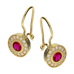 Kolczyki złote okrągła czerwona cyrkonia/big.zam. ZQ 510 RUB-BIG próba 585