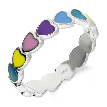 Pierścionek srebrny serca z kolorową emalią HS1626 próba 925