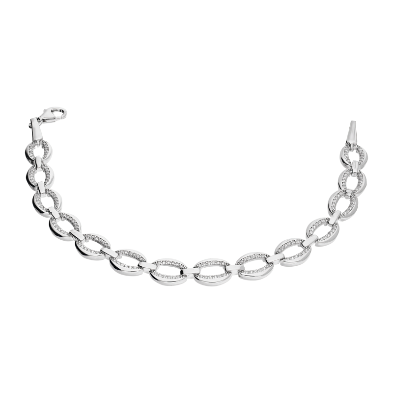 Bransoleta srebrna owalne ramki z białymi cyrkoniami