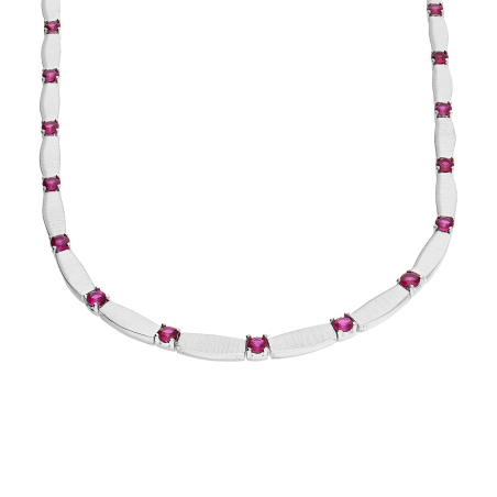 Naszyjnik srebrny obłe prostokąty i różowe cyrkonie OL RTN061 różowy próba 925