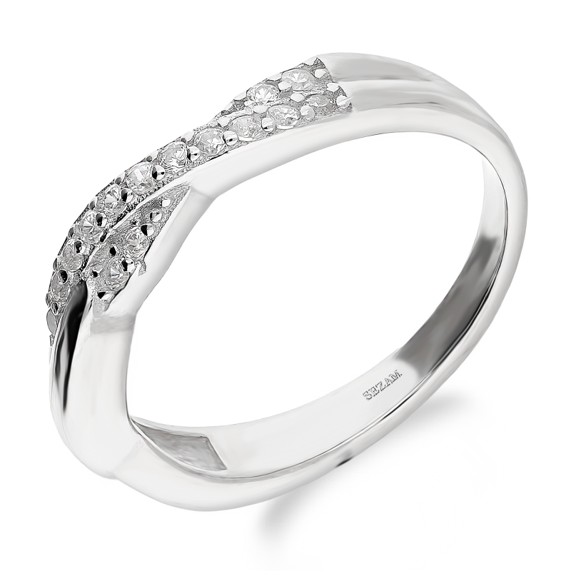 Pierścionek srebrny z zaplecionymi dwoma rzędami cyrkonii TB 18287 próba 925