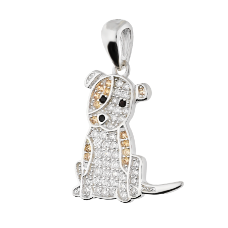 Zawieszka srebrna pies z białymi i brązowymi cyrkoniami TB 20591 próba 925