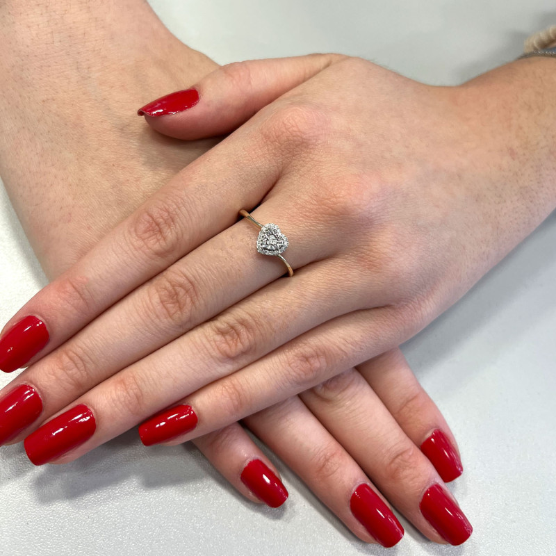 Pierścionek zaręczynowy serce z białymi diamentami NF GS-142 próba 585