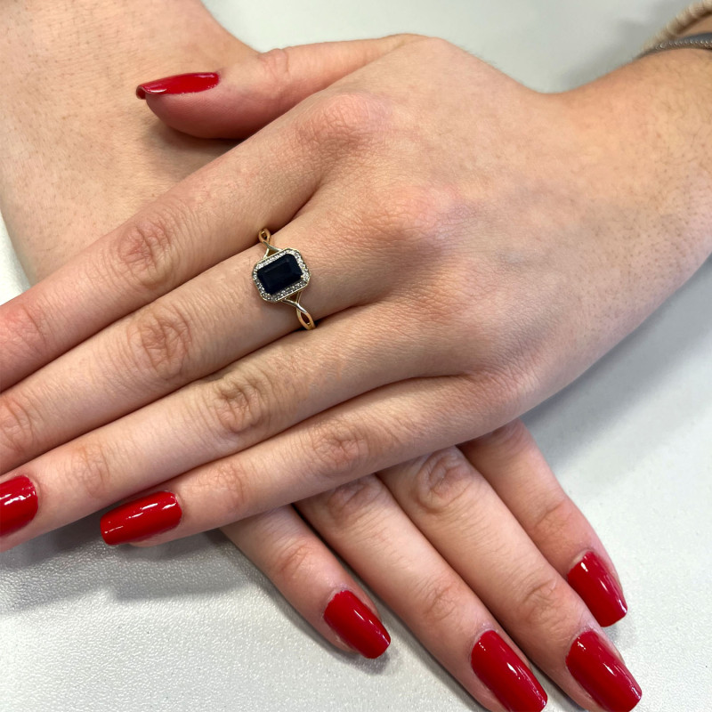 Pierścionek zaręczynowy prostokątny szafir i diamenty NF GS-434 SAP octagon próba 585