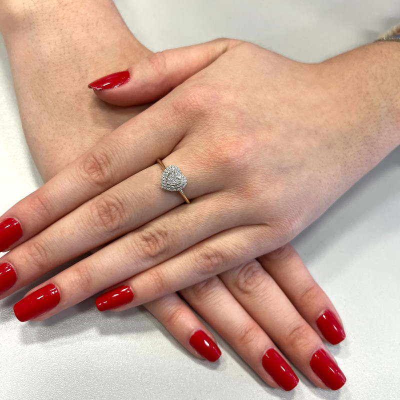 Pierścionek zaręczynowy serce z białymi diamentami NF GS-81361 próba 585