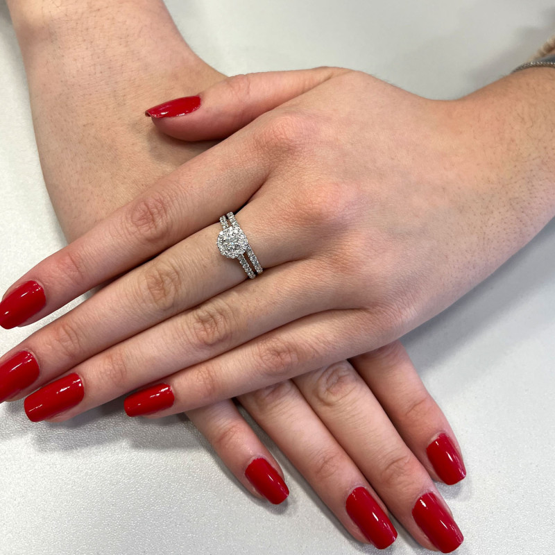 Pierścionek zaręczynowy podwójny z białymi diamentami NF JPR-71051 podwójny próba 585