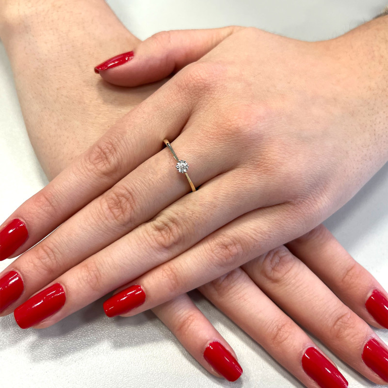 Pierścionek zaręczynowy SOLITER z białym diamentem NF JRI-1207-05 próba 585