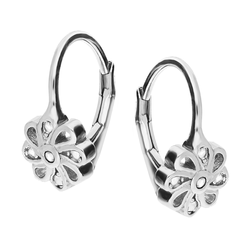 Kolczyki srebrne ażurowy kwiatek z białymi cyrkoniami/big.zam. HS1609 próba 925