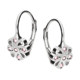 Kolczyki srebrne ażurowy kwiat z jasno-różowymi cyrkoniami/big.zam. HS1609 j.różowy próba 925