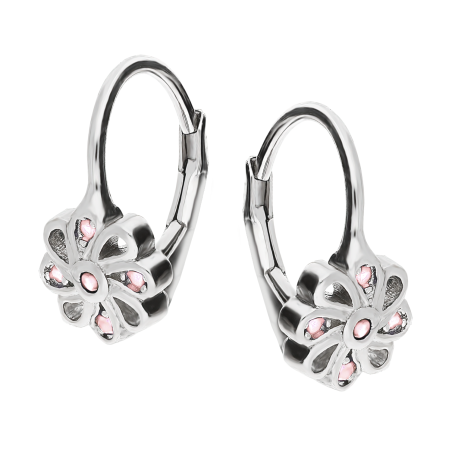 Kolczyki srebrne ażurowy kwiat z jasno-różowymi cyrkoniami/big.zam. HS1609 j.różowy próba 925