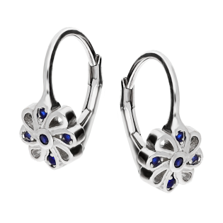 Srebrne kolczyki kwiatki z szafirowymi cyrkoniami - JubilerSezam.pl