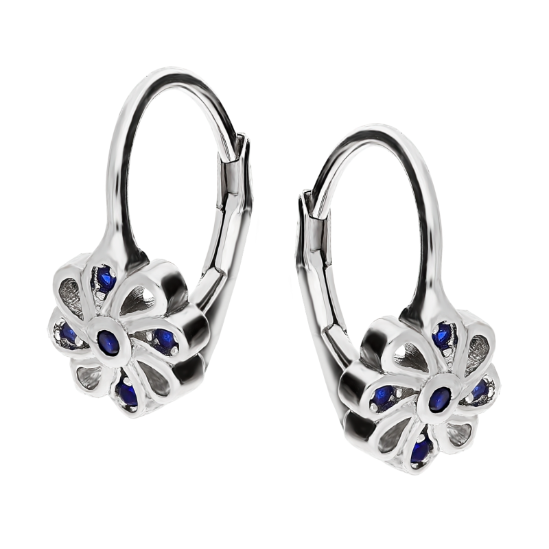 Srebrne kolczyki kwiatki z szafirowymi cyrkoniami - JubilerSezam.pl