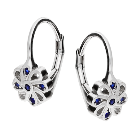 Srebrne kolczyki kwiatki z szafirowymi cyrkoniami - JubilerSezam.pl