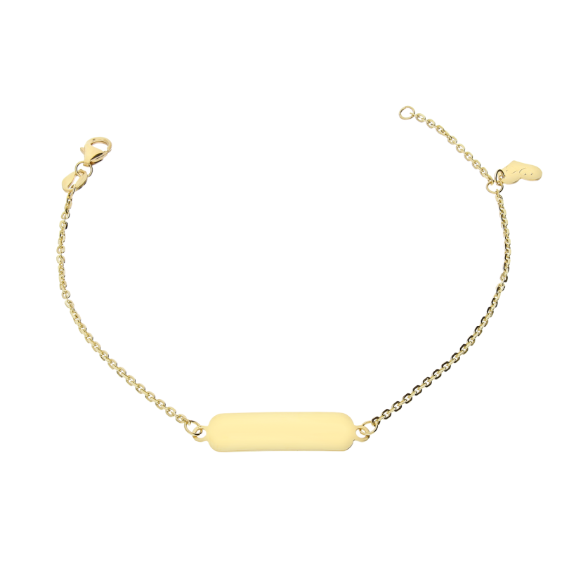 Bransoleta złota dziecięca prostokątna blaszka i wiszące serce/rolo OS 129-BR51-HEA próba 585
