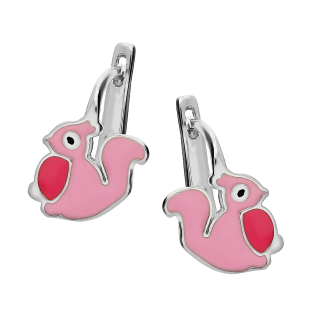 Kolczyki srebrne dla dziewczynki wiewiórka z emalią/ang.zap. PW2 próba 925