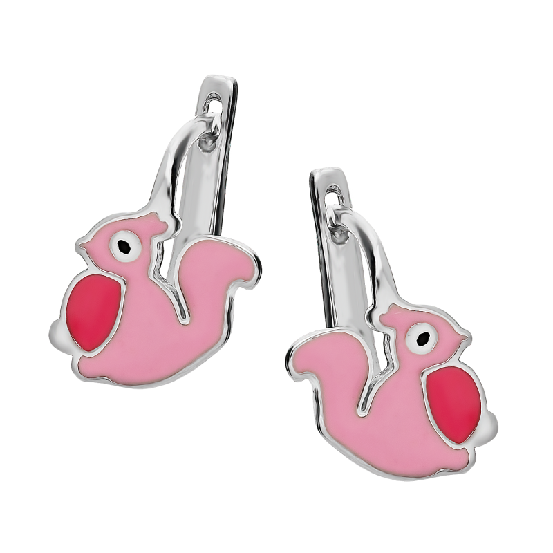 Kolczyki srebrne dla dziewczynki wiewiórka z emalią/ang.zap. PW2 próba 925