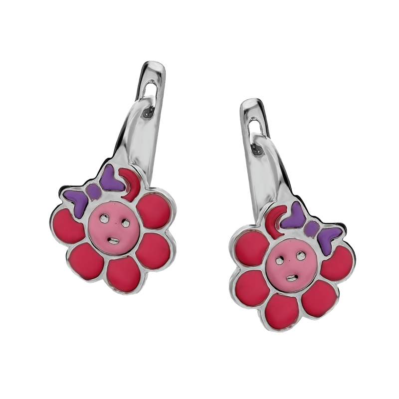 Kolczyki srebrne dla dziewczynki kwiatek z kokardką/ang.zap. PW9 próba 925