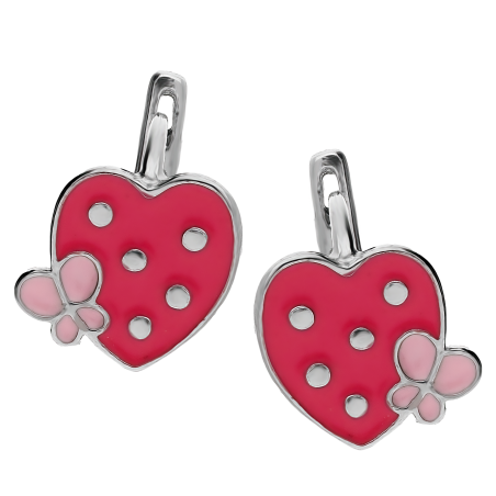 Kolczyki srebrne dla dziewczynki truskawka z motylkiem/ang.zap. PW39 próba 925