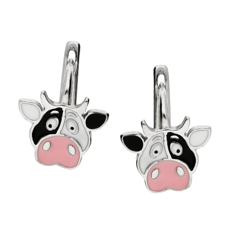 Kolczyki srebrne dla dziewczynki krówka z emalii/ang.zap. PW509 próba 925
