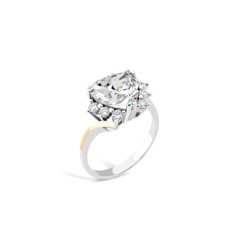 Srebrny Pierścionek z Cyrkoniami i Złotem pr. 925/375 - JubilerSezam.pl