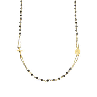 Naszyjnik złoty różaniec z czarnymi paciorkami OS 249-RO6479-CL próba 585