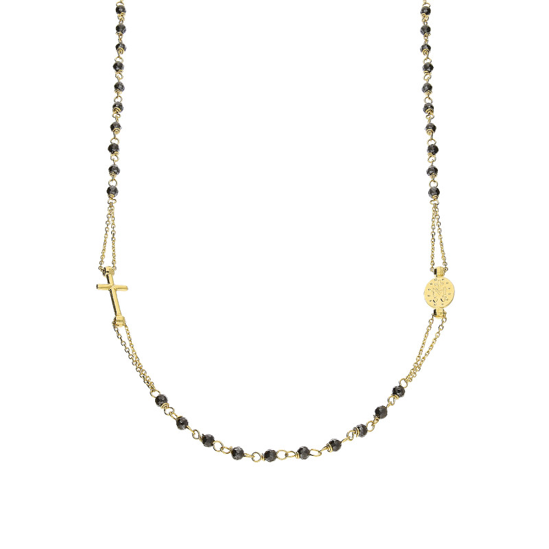 Naszyjnik złoty różaniec z czarnymi paciorkami OS 249-RO6479-CL próba 585