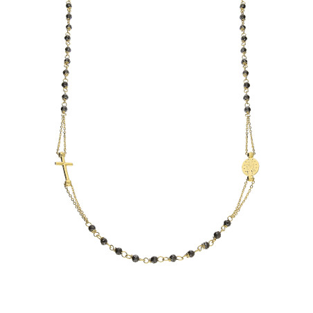Naszyjnik złoty różaniec z czarnymi paciorkami OS 249-RO6479-CL próba 585