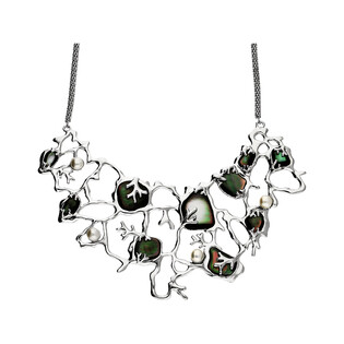 Naszyjnik siatka z zieloną masą perłową i perłami  NJ 8028 próba 925