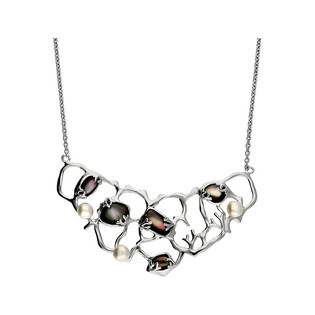 Naszyjnik siatka z masą perłową i perłami NJ 8028-1 próba 925