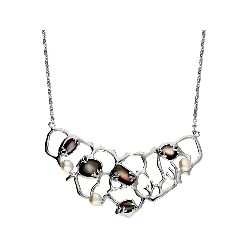 Naszyjnik siatka z masą perłową i perłami NJ 8028-1 próba 925