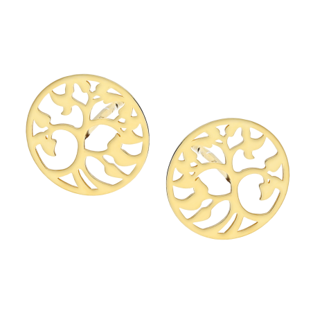 Kolczyki pozłacane ażurowe koło z drzewkiem/sztyft AT WZ37 GOLD próba 925