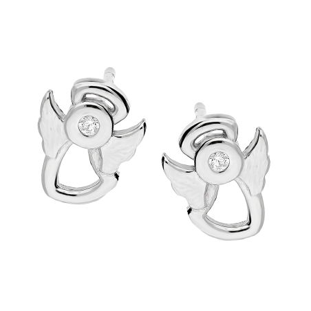 Kolczyki srebrne dla dziewczynki anioł blask z białą cyrkonią/sztyft AT001-1 próba 925