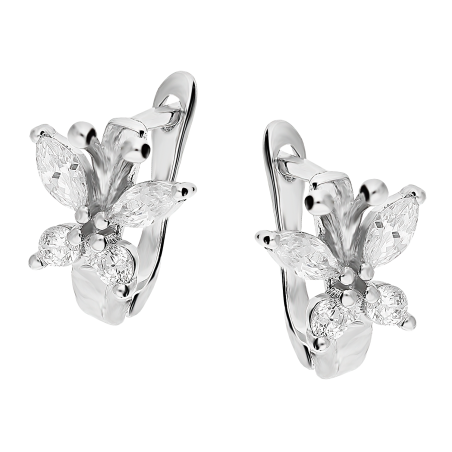 Kolczyki srebrne dla dziewczynki motyl z białymi cyrkoniami/ang.zap AT005 próba 925