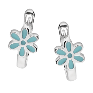 Kolczyki srebrne dla dziewczynki kwiat z niebieską emalią/ang.zap. HS1663 niebieska próba 925