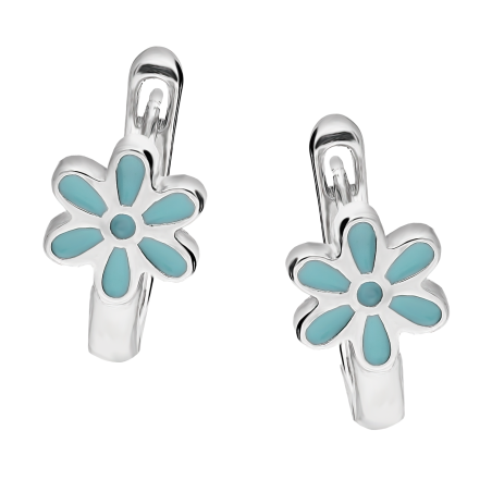 Kolczyki srebrne dla dziewczynki kwiat z niebieską emalią/ang.zap. HS1663 niebieska próba 925